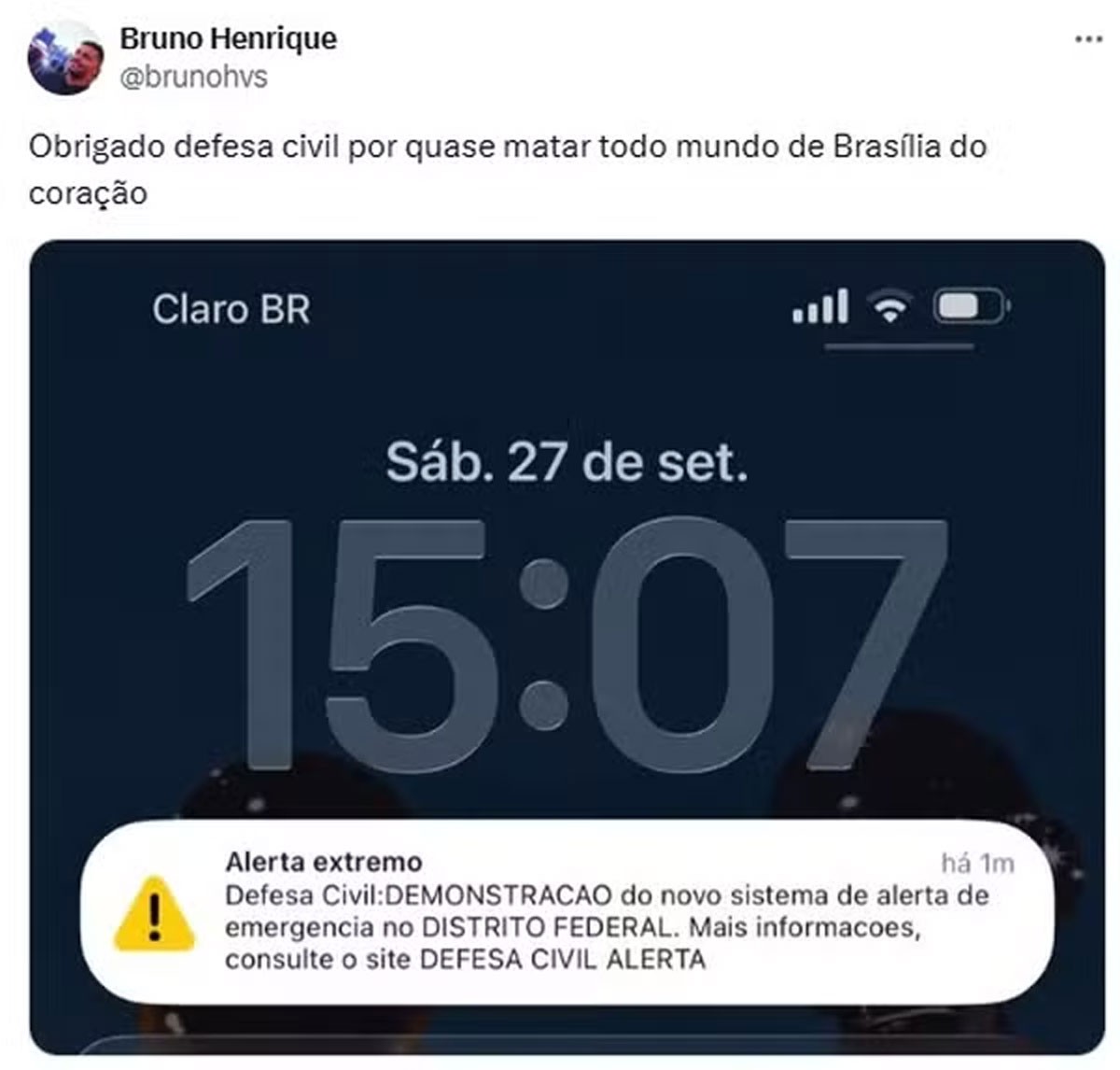 Teste de alerta da Defesa Civil assusta moradores no DF e gera memes: ‘Quase morro do coração’