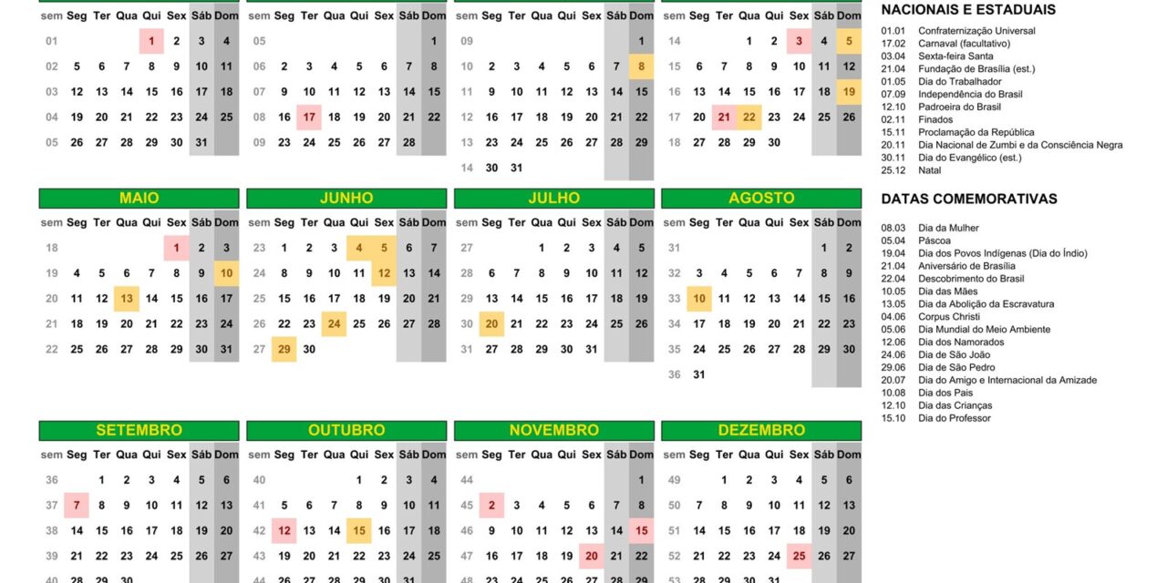 Veja lista de feriados e pontos facultativos para 2026 no DF